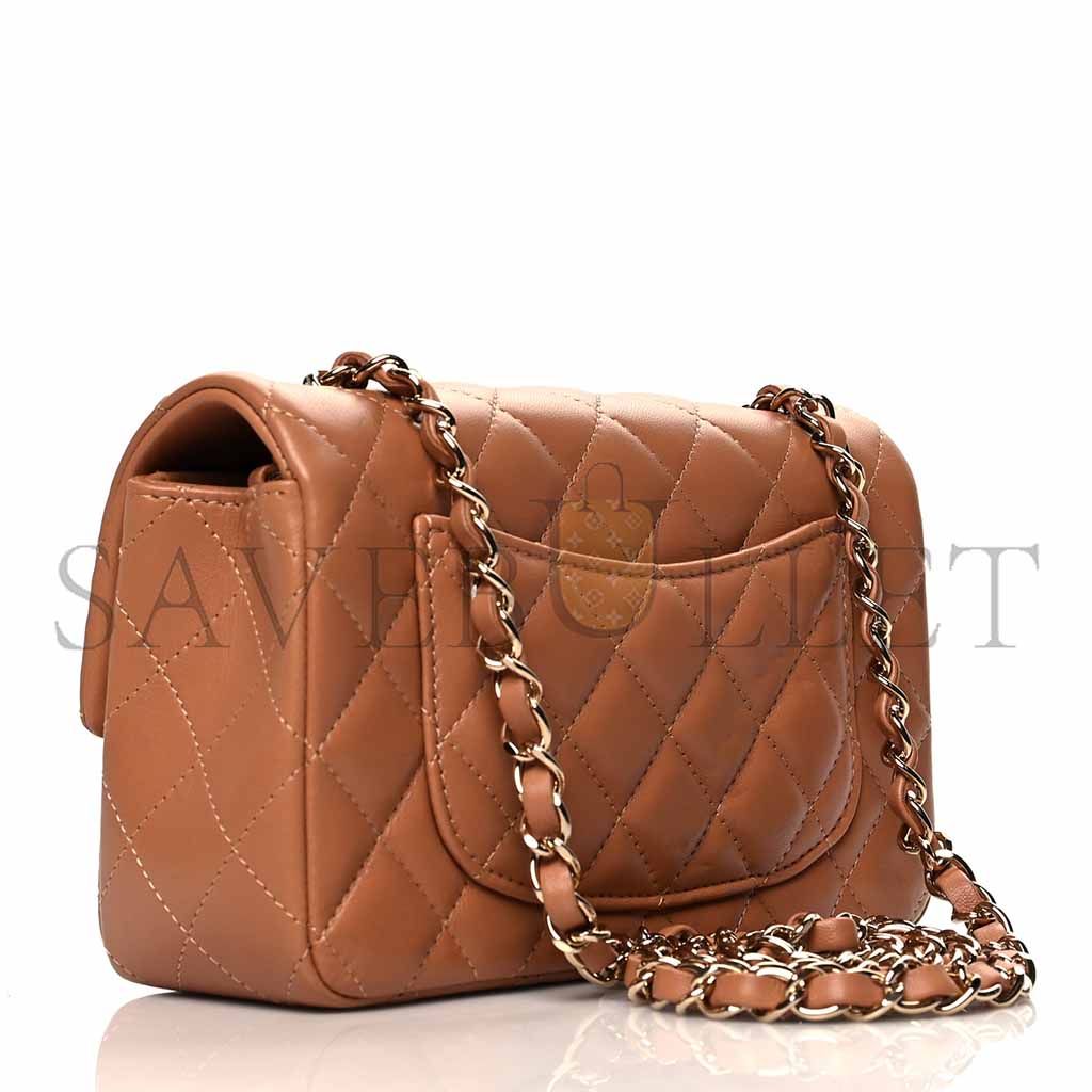 CHANEL LAMBSKIN QUILTED MINI RECTANGULAR FLAP BROWN AS1116 (20*13*6cm)